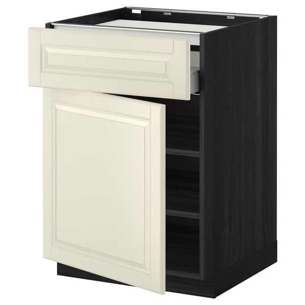 Напольный шкаф для варочной панели, ящик, полка, дверцы МЕТОД / МАКСИМЕРА, черный, Будбин белый с оттенком (60x60 см) - фото 1