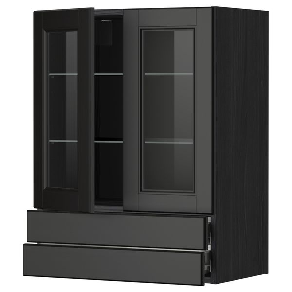 Навесной шкаф, 2 стеклянные дверцы, 2 ящика МЕТОД / ФОРВАРА, черный, Лаксарби черно-коричневый - фото 1