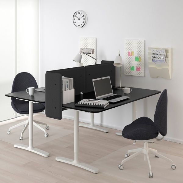 Стол с экраном, ясеневый шпон, черная морилка, белый 160x160 55 см IKEA БЕКАНТ 892.879.61 - фото 2