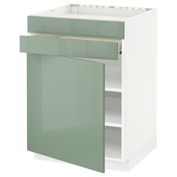 Напольный шкаф для варочной панели, доводчик, 2 фасада, 1 ящик МЕТОД / ФОРВАРА, белый, Калларп светло-зеленый (60x60 см) - фото 1