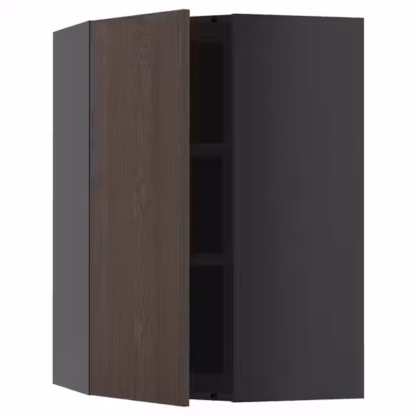 METOD Угловой навесной шкаф с полками - черно-серый/Sinarp коричневый 68x100 см - фото 1