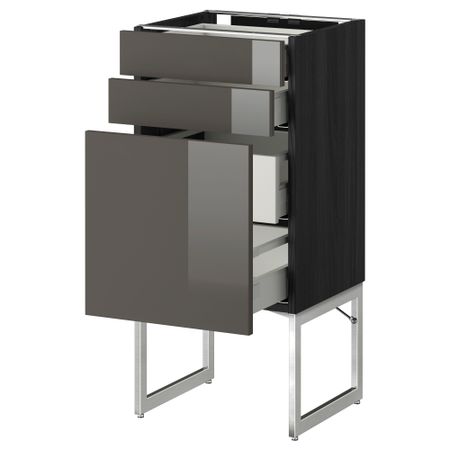 Напольный шкаф 3 фронтальных панели, 2 нижних, 2 средних ящика МЕТОД / МАКСИМЕРА, черный, Рингульт серый