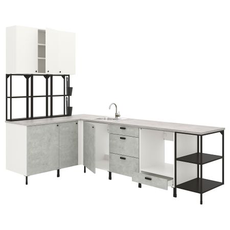 Угловая кухня, антрацит, под бетон белый IKEA BEGIVENHET БЕГИВЕНХЕТ 293.379.16