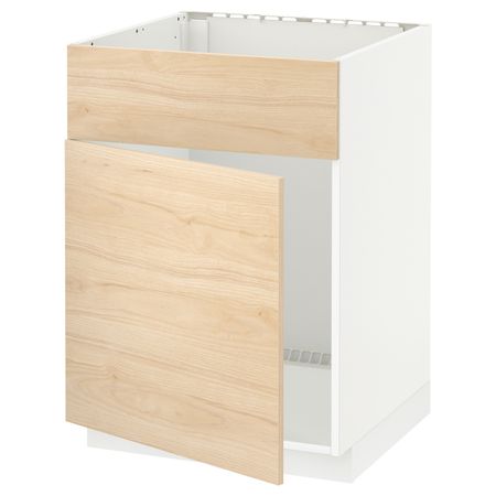 Шкаф под мойку/дверь/фасад, белый/Аскерсунд под светлый ясень 60x60 см IKEA METOD МЕТОД 494.474.19