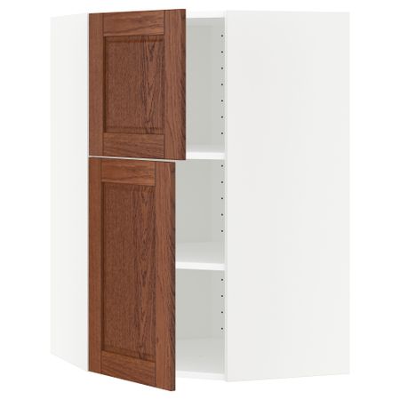 Угловой навесной шкаф + полки, 2 дверцы МЕТОД, белый, Филипстад коричневый (68x100 см)