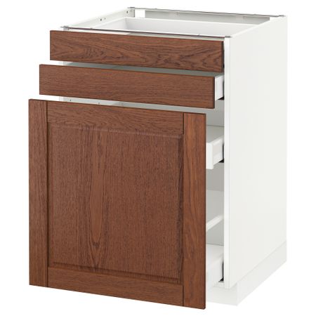 Напольный шкаф с выдвижными модулями, 2 фронтальные панели МЕТОД / МАКСИМЕРА, белый, Филипстад коричневый