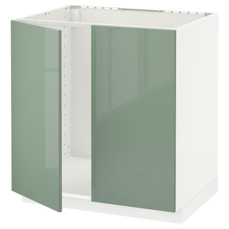 Напольный шкаф для раковины + 2 двери, белый, Калларп светло-зеленый, 80x60 см IKEA МЕТОД 692.454.44