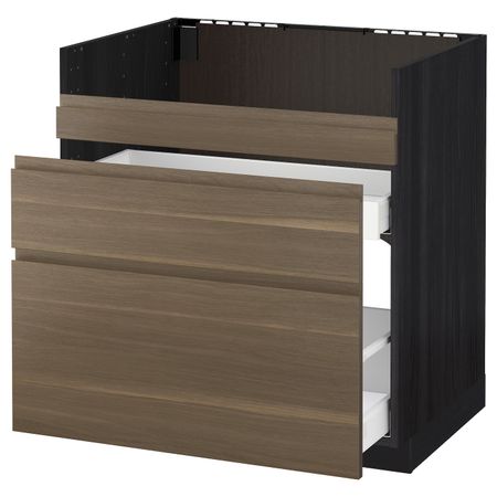 Напольный шкаф для мойки ХАВСЕН/3фасада/2ящ, черный Максимера/Воксторп грецкий орех 80x60 см IKEA МЕТОД 092.805.29