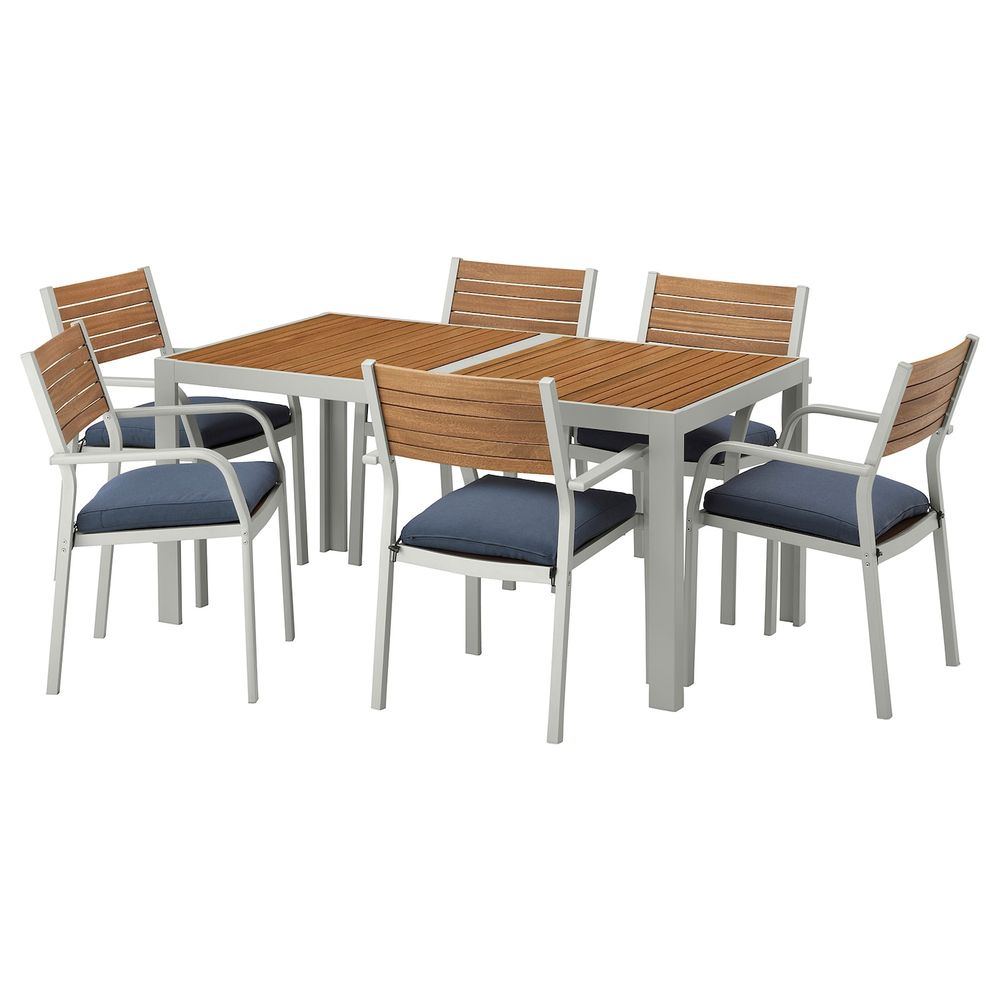 Стол + 6 кресел,д/сада, светло-коричневый/ФРЁСЁН/ДУВХОЛЬМЕН синий 156x90 см IKEA ШЭЛЛАНД 892.665.48 - фото 1