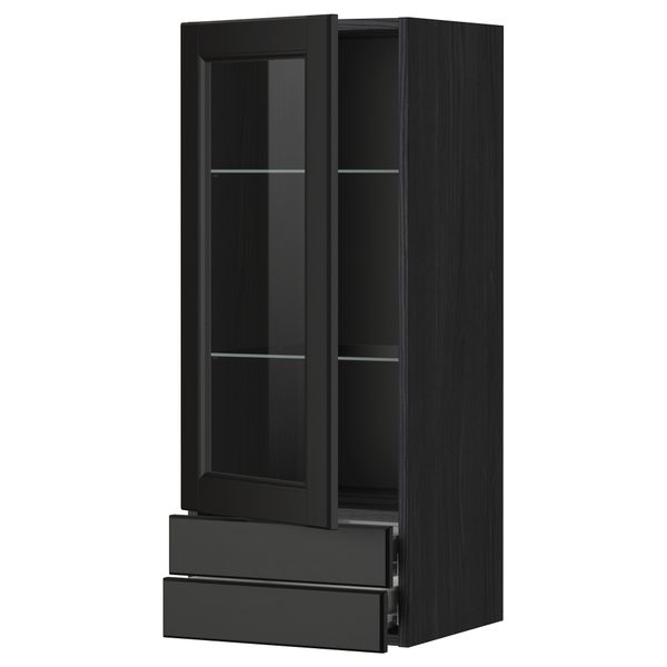 Навесной шкаф, стеклянная дверца, 2 ящика МЕТОД / ФОРВАРА, черный, Лаксарби черно-коричневый - фото 1