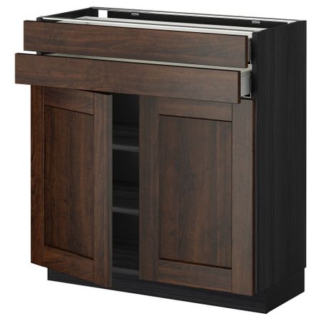 Напольный шкаф, 2 дверцы, 2 ящика МЕТОД / МАКСИМЕРА, черный, Эдсерум коричневый