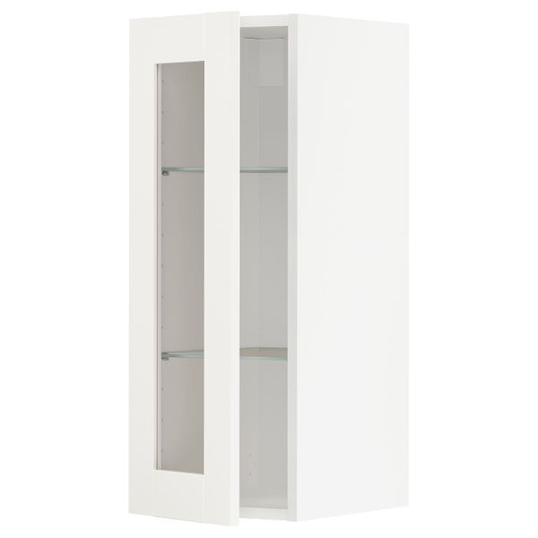 Навесной шкаф/полки/стеклян дверца, белый/Сэведаль белый 30x80 см IKEA METOD МЕТОД 894.459.70 - фото 1