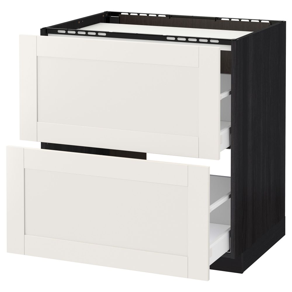 Напольный шкаф, 2 фронтальных панели, 3 ящика МЕТОД / МАКСИМЕРА, черный, Сэведаль белый - схема-чертеж с размерами