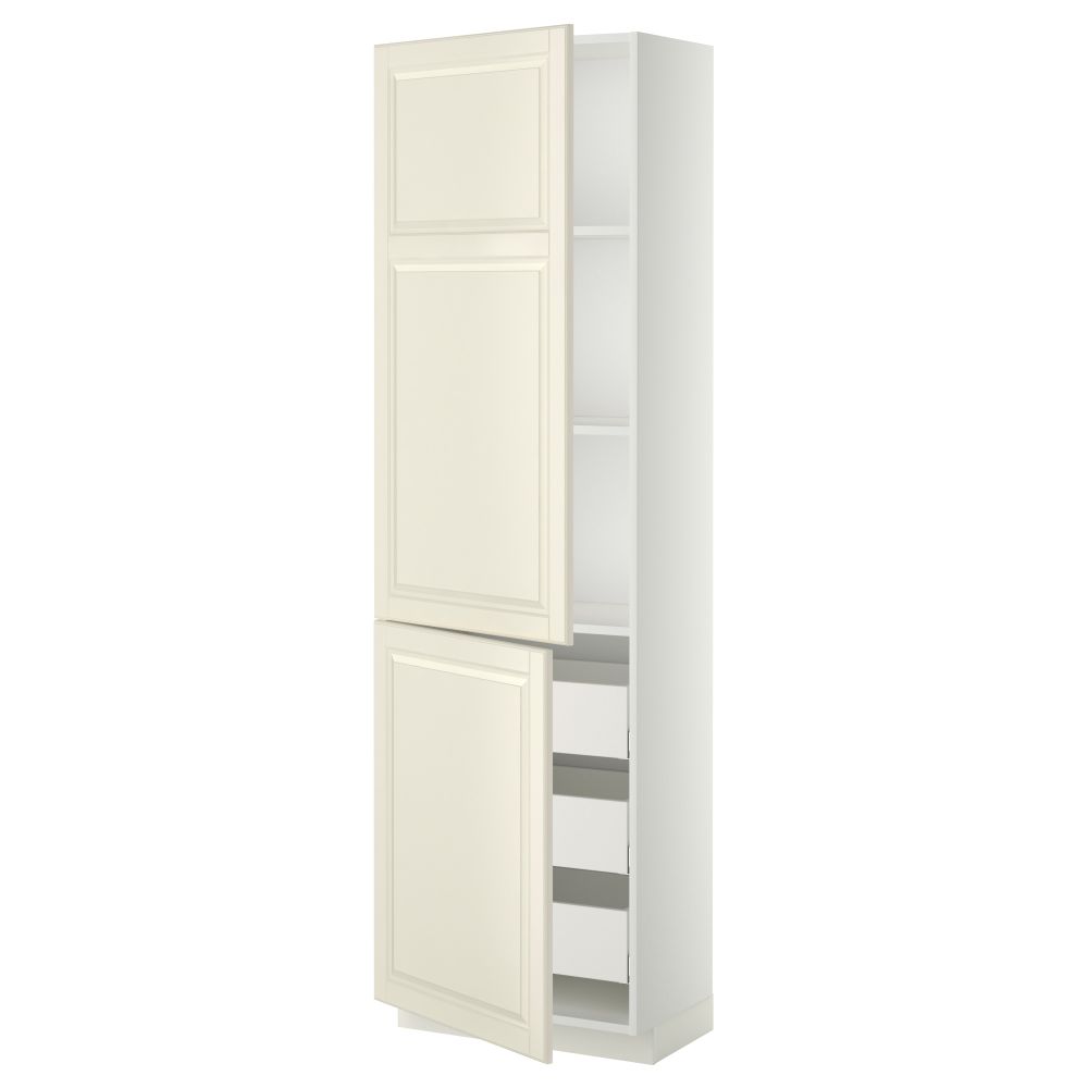 Высокий шкаф + полки, 3 ящика, 2 дверцы МЕТОД / МАКСИМЕРА, белый, Будбин белый с оттенком - фото 1