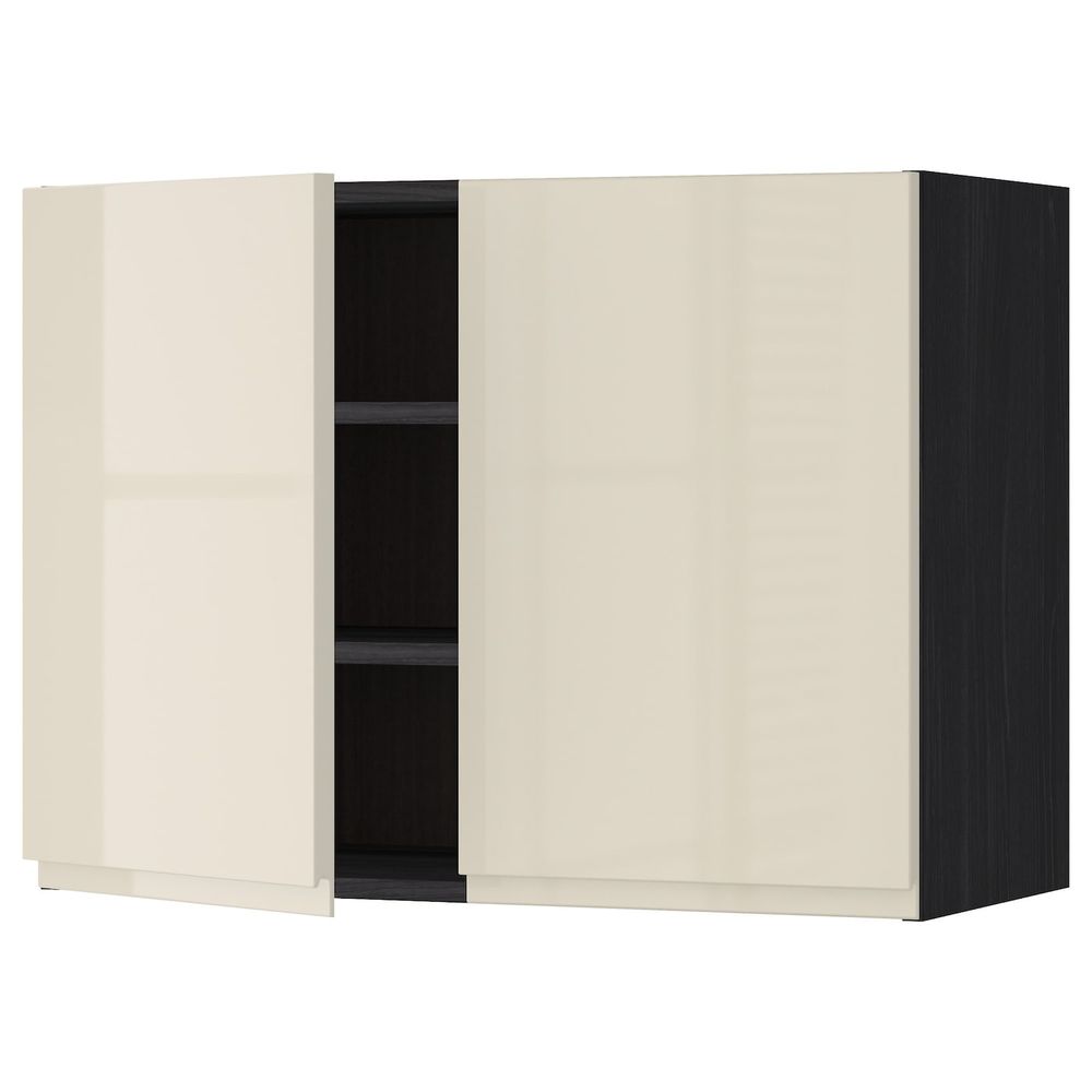Навесной шкаф с полками/2дверцы, черный, Воксторп глянцевый светло-бежевый 80x60 см IKEA МЕТОД 792.406.91 - схема-чертеж с размерами