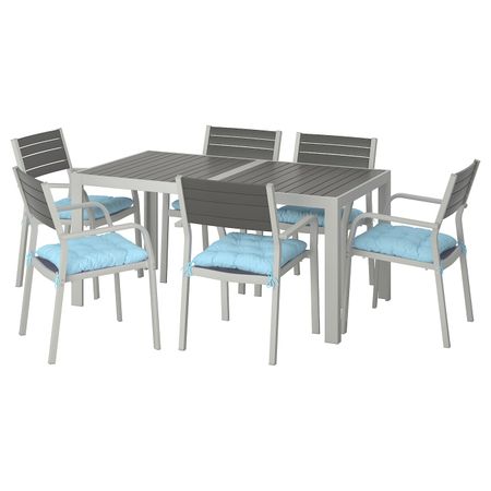 Стол + 6 кресел,д/сада, темно-серый/Куддарна голубой 156x90 см IKEA SJÄLLAND ШЭЛЛАНД 092.916.41