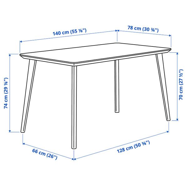 Стол, ясеневый шпон 140x78 см IKEA LISABO ЛИСАБО 203.612.27 - схема-чертеж с размерами