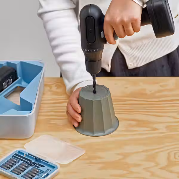 BUSKVERK БУСКВЕРК Кашпо - д/дома/улицы серый 9 см - схема-чертеж с размерами