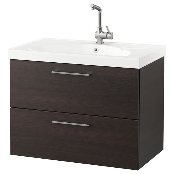 Шкаф для раковины с 2 ящиками ГОДМОРГОН / ЭДЕБОВИКЕН, черно-коричневый (80x49x64 см) - фото 1