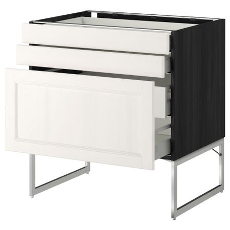 Напольный шкаф 3 фронтальных панели, 2 нижних, 2 средних ящика МЕТОД / МАКСИМЕРА, черный, Лаксарби белый
