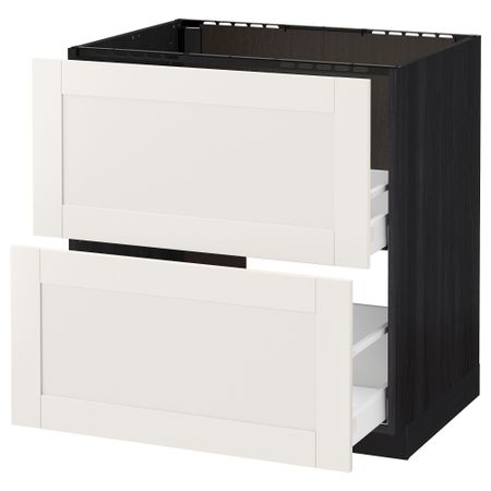 Напольный шкаф под мойку + 2 фронтальных панели, 2 ящика МЕТОД / МАКСИМЕРА, черный, Сэведаль белый