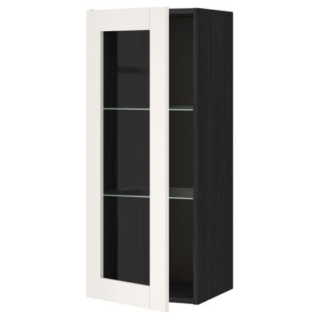 Навесной шкаф с полками, стекляными дверцы МЕТОД, черный, Сэведаль белый