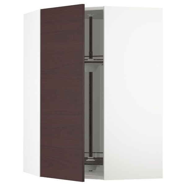 Угловой навесного шкаф с вращающейся секц, белый Аскерсунд/темно-коричневый под ясень 68x100 см IKEA METOD МЕТОД 493.354.50 - фото 1