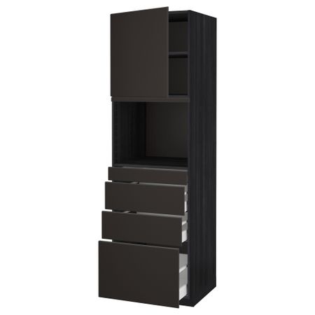 Высокий шкаф для СВЧ/дверца/4ящика МЕТОД / МАКСИМЕРА, черный, Кунгсбакка антрацит