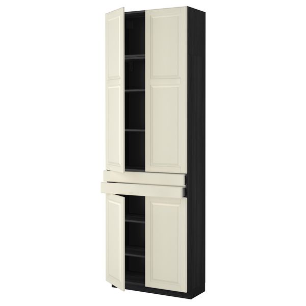 Высокий шкаф + полки, 2 ящика, 4 дверцы МЕТОД / МАКСИМЕРА, черный, Будбин белый с оттенком (80x37x240 см) - фото 1