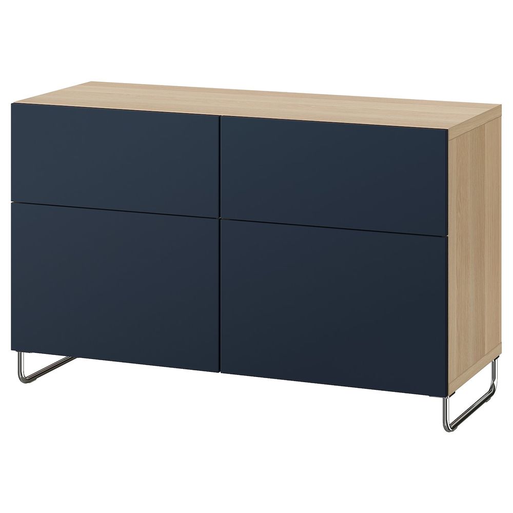 Комбинация для хранения с дверцами/ящ, под беленый дуб/нотвикен/суларп синий 120x42x74 см IKEA BESTÅ БЕСТО 893.019.76 - фото 1