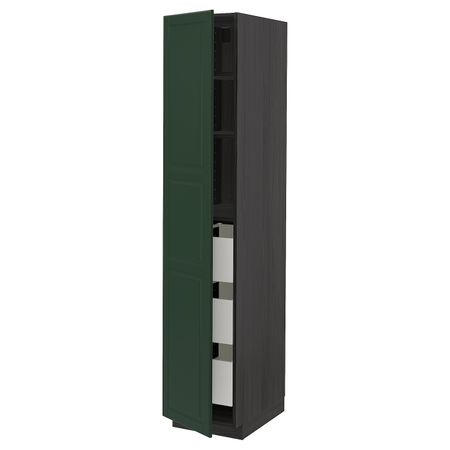Высокий шкаф с ящиками, черный/Будбин темно-зеленый 40x60x200 см IKEA МЕТОД / МАКСИМЕРА 993.667.07