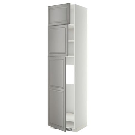 Высокий шкаф для холодильника/3дверцы, белый/Будбин серый 60x60x240 см IKEA METOD МЕТОД 794.451.07