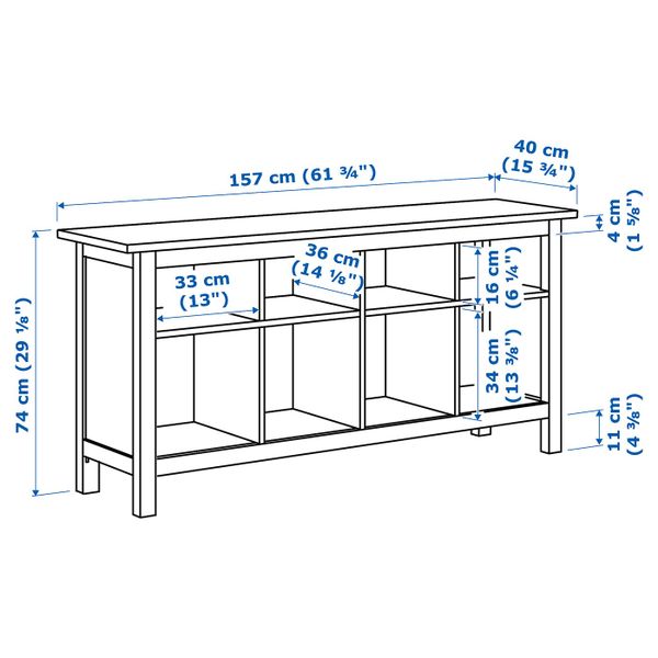 Консольный стол, светло-коричневый 157x40 см IKEA HEMNES ХЕМНЭС 203.886.46 - схема-чертеж с размерами