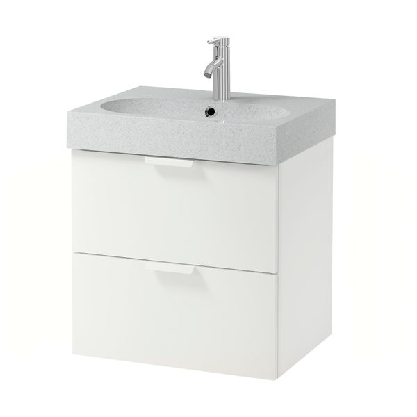 Шкаф для раковины с 2 ящиками ГОДМОРГОН / БРОВИКЕН, белый, светло-серый (60x49x68 см) - фото 2