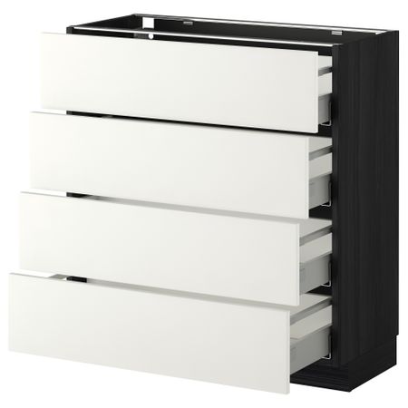 Напольный шкаф 4 фронтальных панели, 4 ящика МЕТОД / МАКСИМЕРА, черный, Хэггеби белый