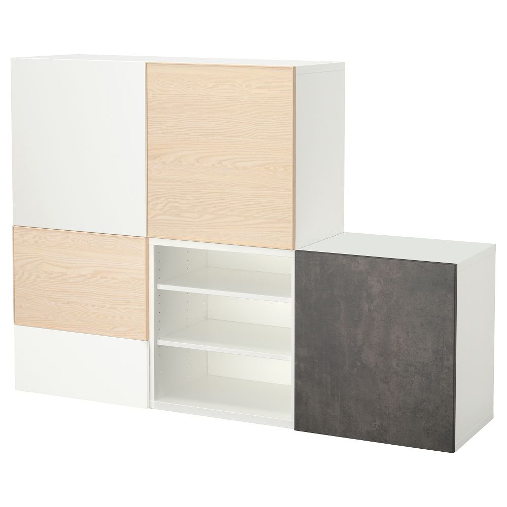 Комбинация для хранения с дверцами, ящиками БЕСТО, белый Кэлльвикен, Инвикен ясеневый шпон (180x40/42x128 см) - схема-чертеж с размерами