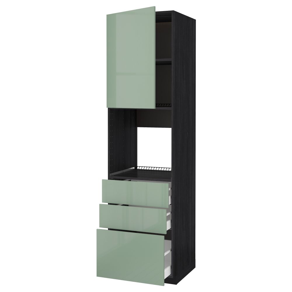 Высокий шкаф для духовки/дверь/3 ящика МЕТОД / МАКСИМЕРА, черный, Калларп светло-зеленый - схема-чертеж с размерами