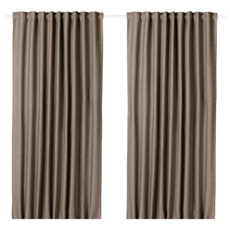 VILBORG Затемняющие гардины, 2 шт. - темный серо-бежевый/с лентой 145x300 см