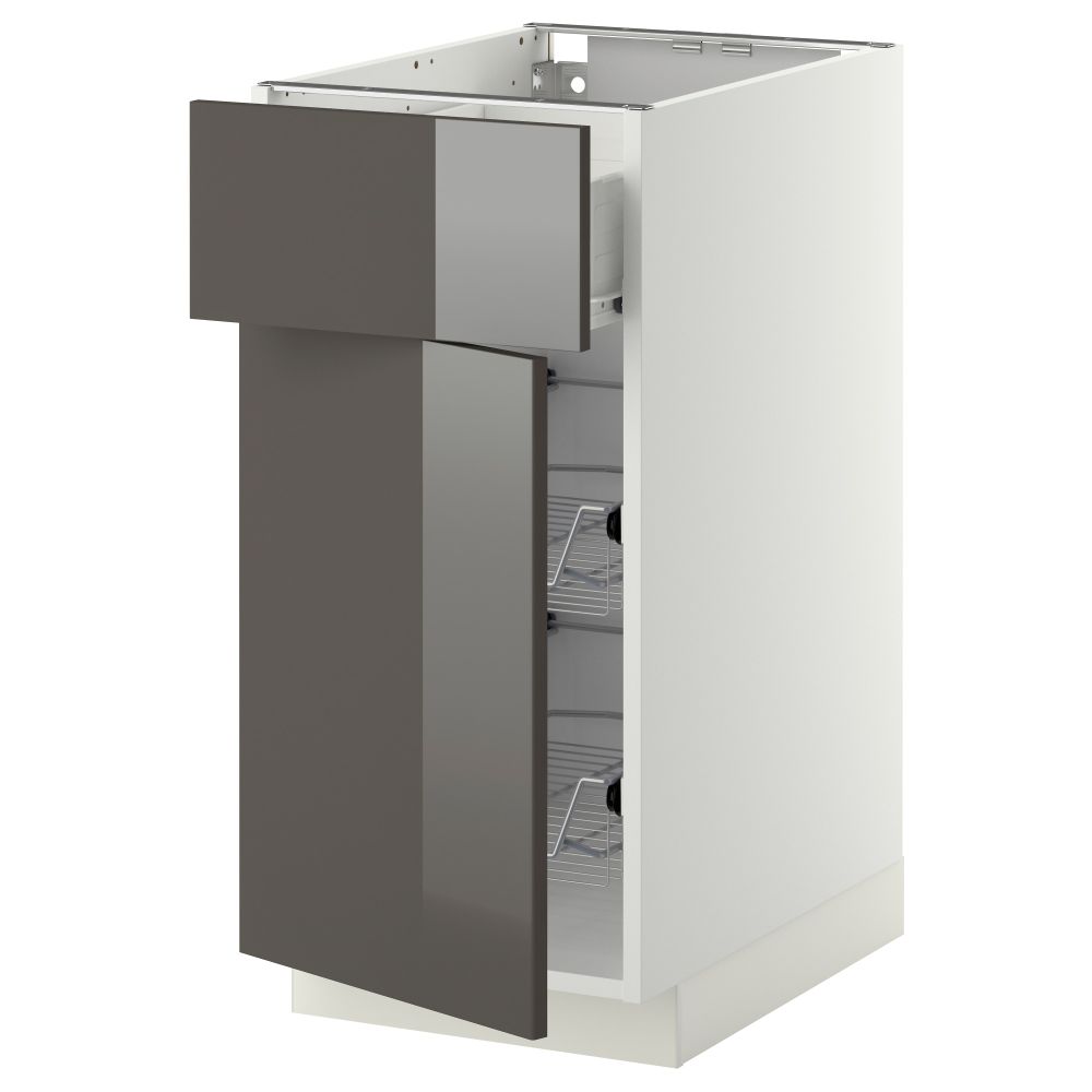 Напольный шкаф с проволочной корзиной, ящиком, дверью МЕТОД / ФОРВАРА, белый, Рингульт серый - схема-чертеж с размерами