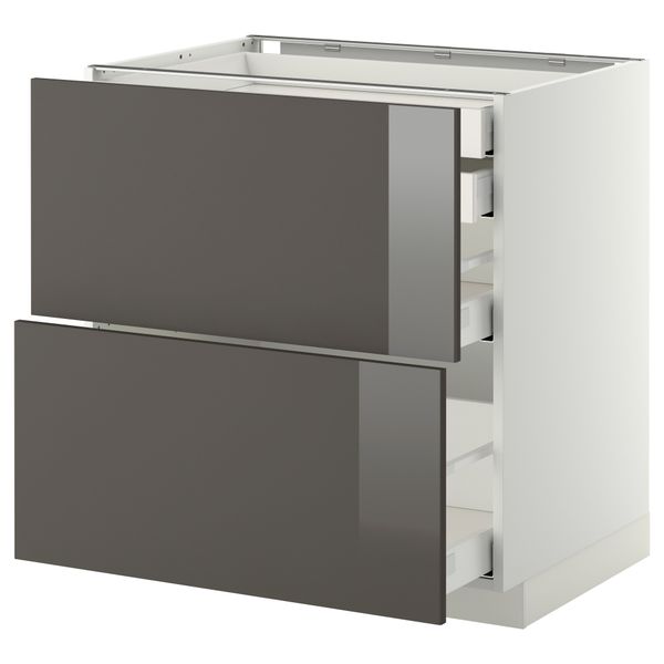 Напольный шкаф 2 фронтальные панели, 2 нижних, 1 средний, 1 высокий ящик МЕТОД / МАКСИМЕРА, белый, Рингульт серый - фото 1