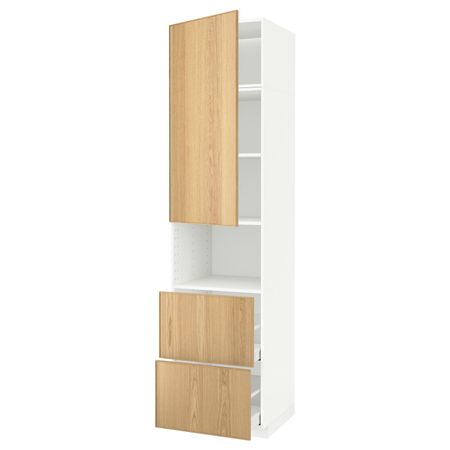 Высокий шкаф для СВЧ/дверца/2ящика, белый/Экестад дуб 60x60x240 см IKEA METOD МЕТОД / MAXIMERA МАКСИМЕРА 392.371.86