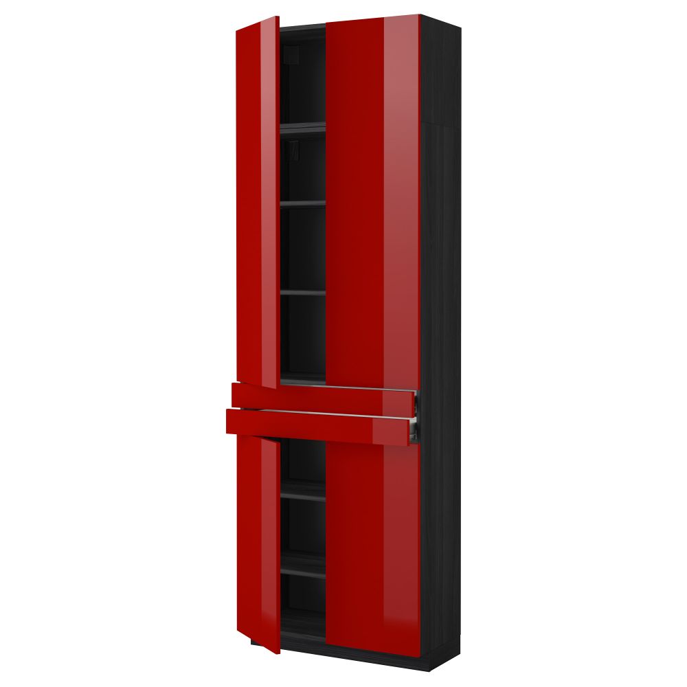 Высокий шкаф + полки, 2 ящика, 4 дверцы МЕТОД / ФОРВАРА, черный, Рингульт красный (80x37x240 см) - схема-чертеж с размерами