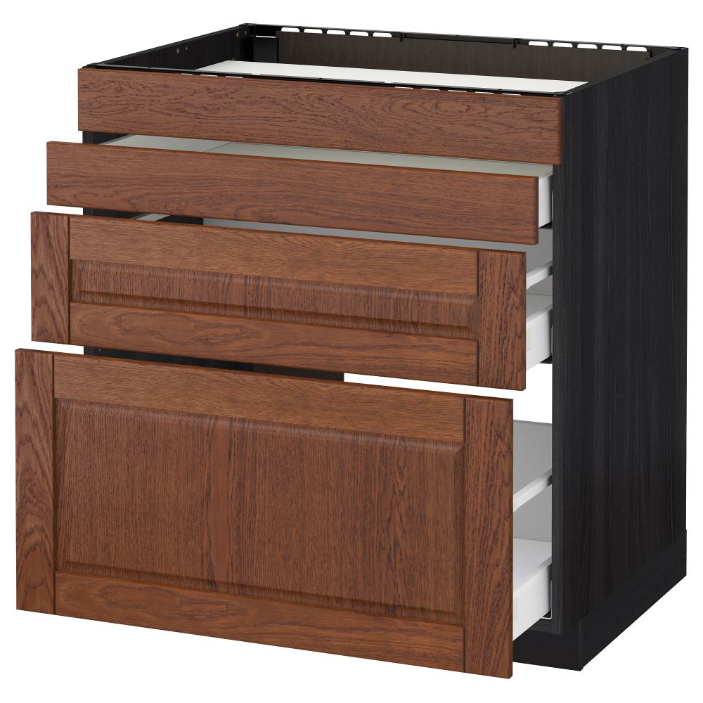 Напольный шкаф для духовки, 4фасада, 3 ящика МЕТОД / МАКСИМЕРА, черный, Филипстад коричневый - схема-чертеж с размерами
