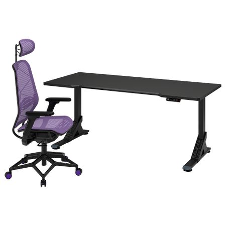 Геймерский стол и стул, черный, фиолетовый, 180x80 см IKEA UPPSPEL УППСПЕЛЬ, STYRSPEL 094.927.10