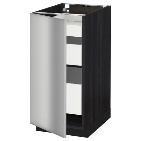 Напольный шкаф с 1 дверцей, 3 ящика МЕТОД / МАКСИМЕРА, черный, Гревста нержавеющ сталь
