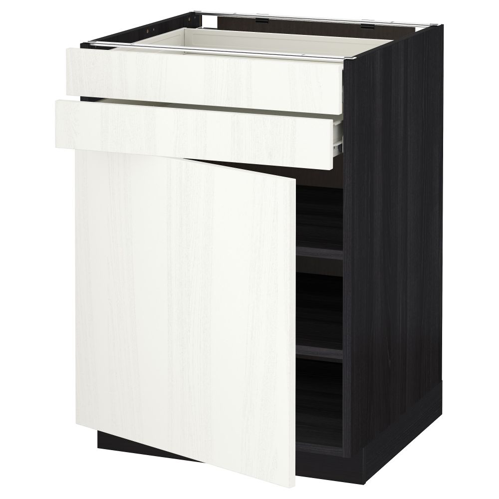 Напольный шкаф с дверцей, 2 ящиками МЕТОД / ФОРВАРА, черный, Росдаль белый - схема-чертеж с размерами