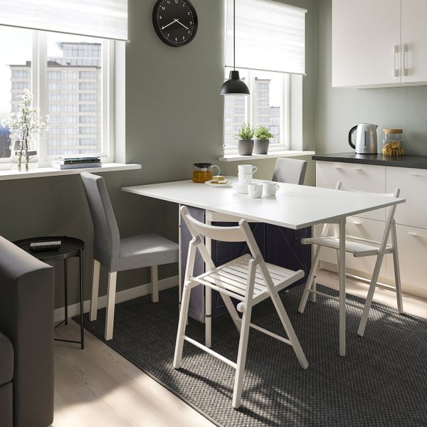 Стол и 4 стула, белый, светло-серый/Книса светло-серый 89x98 см IKEA KALLHÄLL КАЛЛХЭЛЛ / KÄTTIL КЭТТИЛ 894.298.66 - фото 2