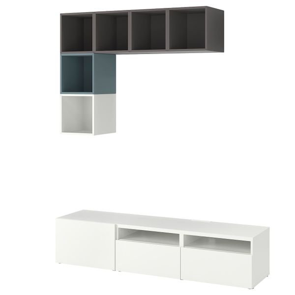 Комбинация для ТВ, белый, темно-серый/серо-бирюзовый 180x42x170 см IKEA BESTÅ БЕСТО / EKET ЭКЕТ 394.135.37 - фото 1