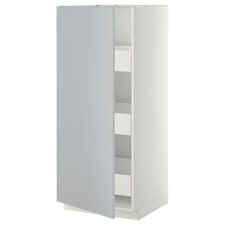 Высокий шкаф с ящиками МЕТОД / ФОРВАРА, белый, Веддинге серый (60x60x140 см)