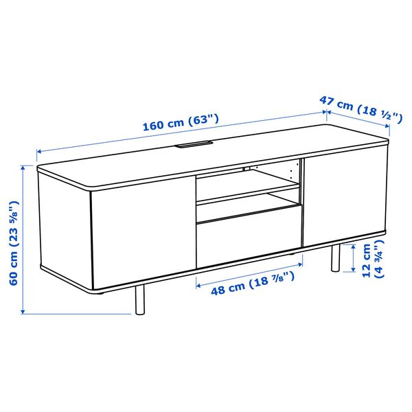 Тумба под ТВ МОСТОРП, глянцевый белый белый (160x47x60 см) - схема-чертеж с размерами